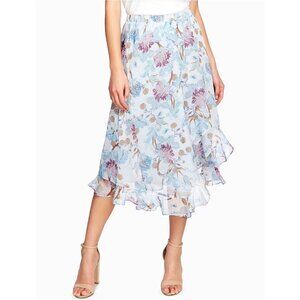 Vince Camuto‎ Womens Blue Ruffled Asymmetric Floral Chiffon Long Skirt Size XS